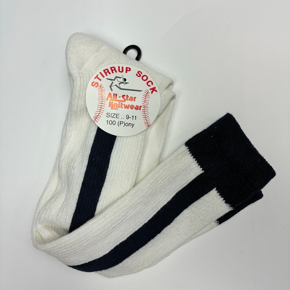 Vintage 80s All-Star Knitwear Stirrup Socks NWT Navy Stripe 9-11